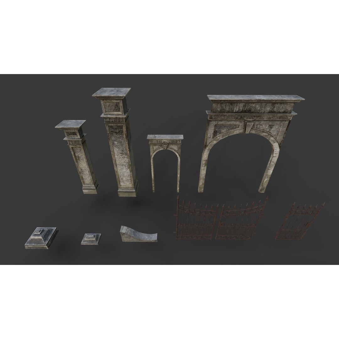 Cemetery Roads and Fences 3D Model – Low Poly Kit, FBX & OBJ Formats - View 9