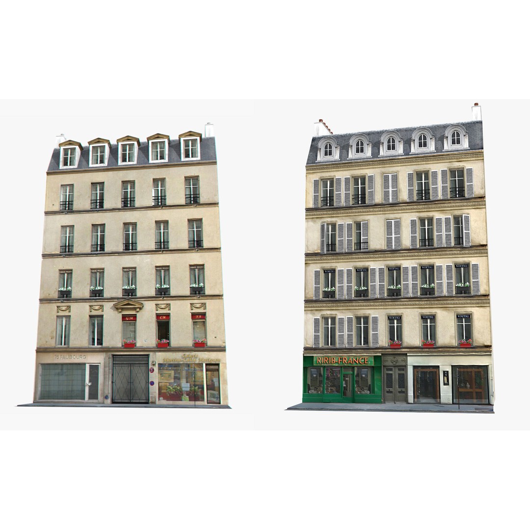 Paris House Collection 3D Model – Low Poly Photorealistic City Set, FBX - View 11