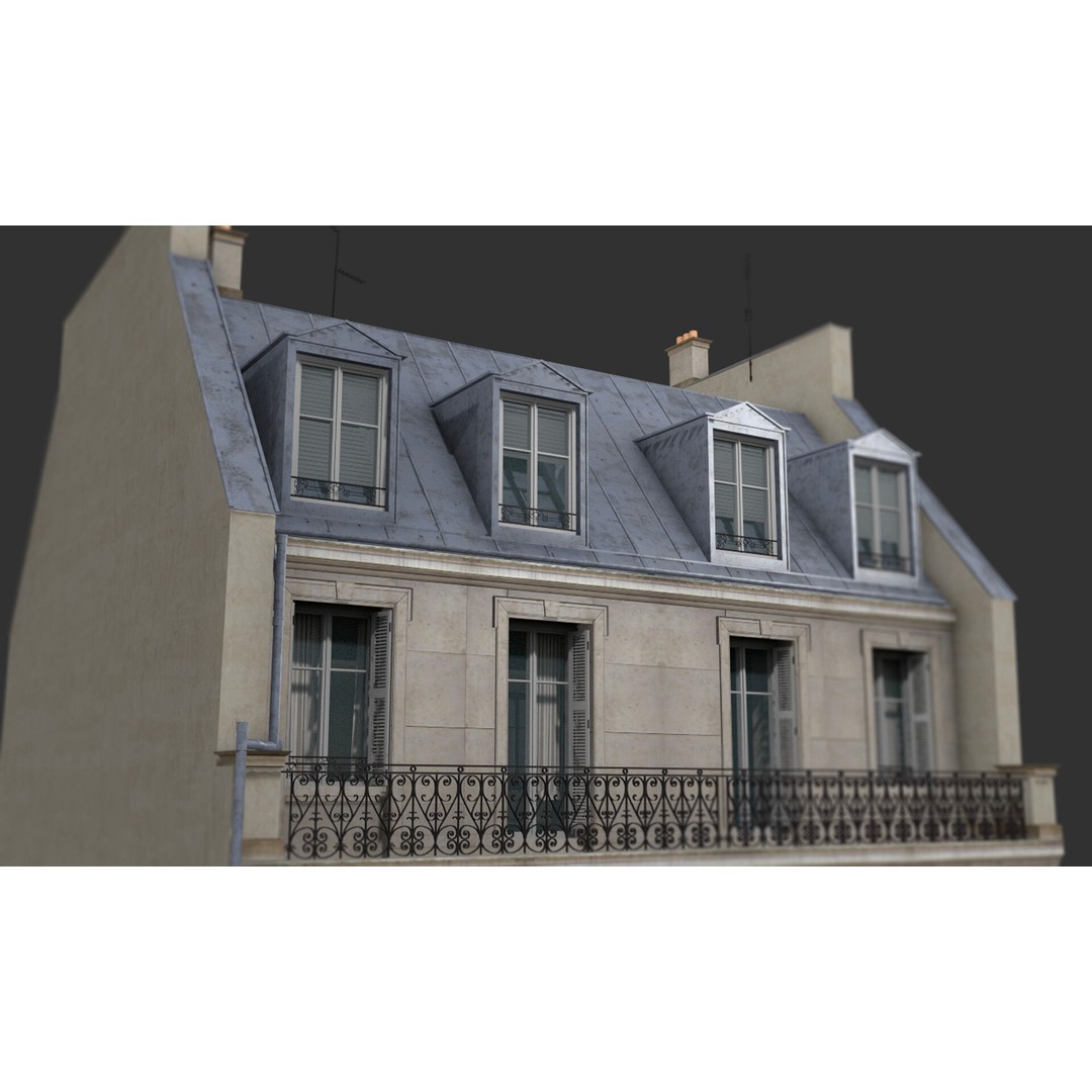 Paris House Collection 3D Model – Low Poly Photorealistic City Set, FBX - View 18