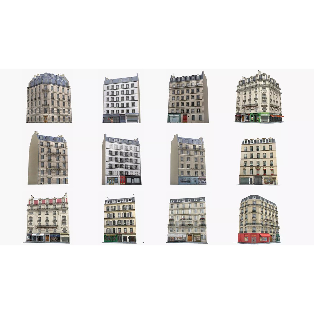 Paris House Collection 3D Model – Low Poly Photorealistic City Set, FBX - View 2