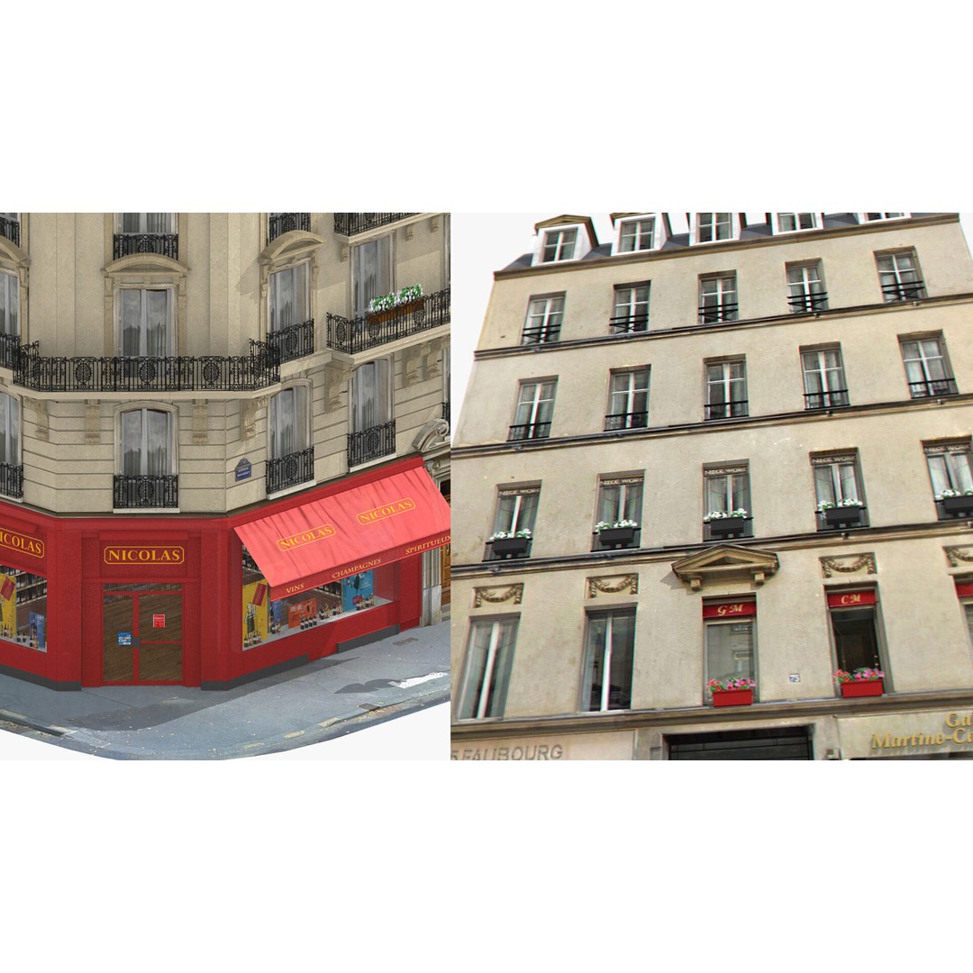 Paris House Collection 3D Model – Low Poly Photorealistic City Set, FBX - View 21