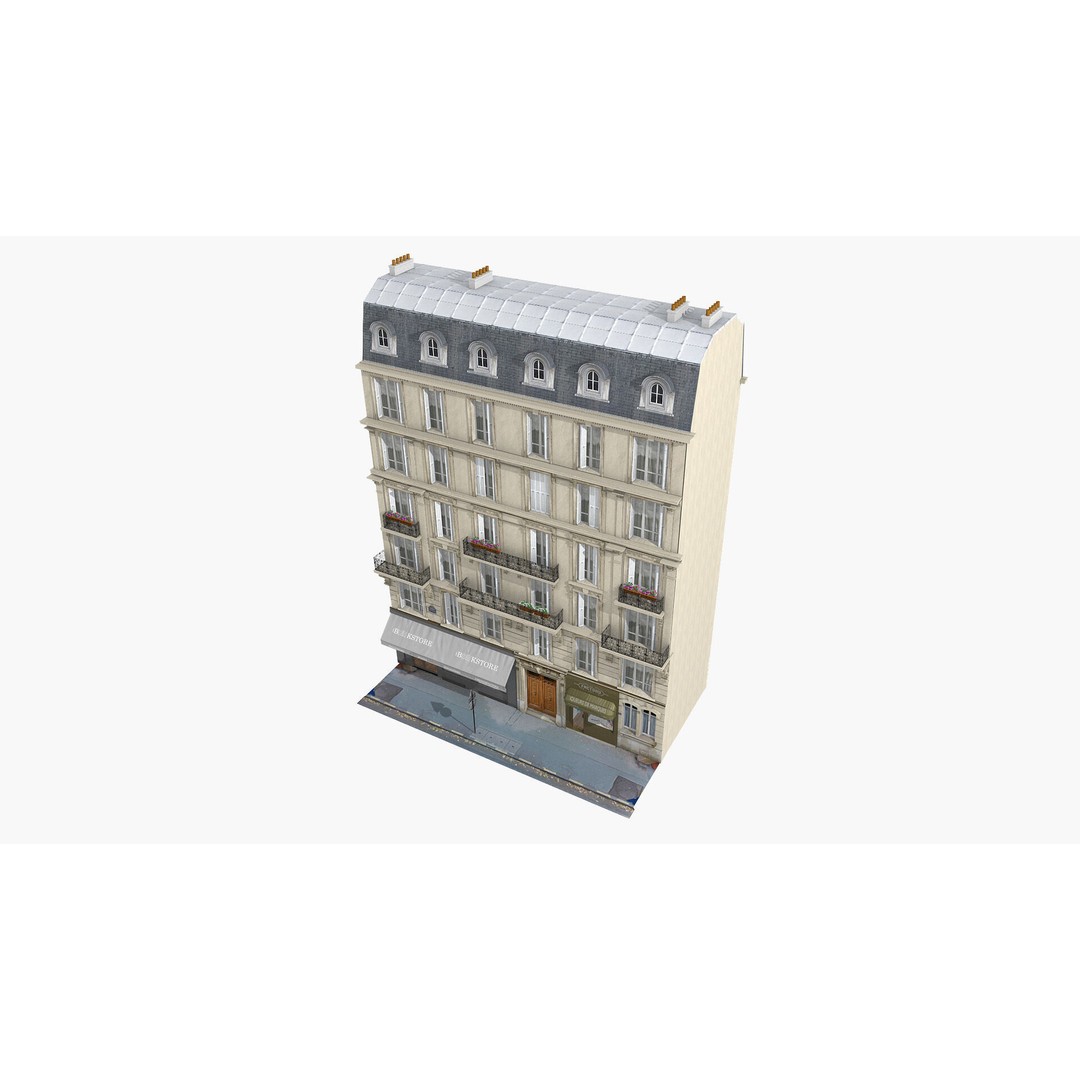 Paris House Collection 3D Model – Low Poly Photorealistic City Set, FBX - View 27