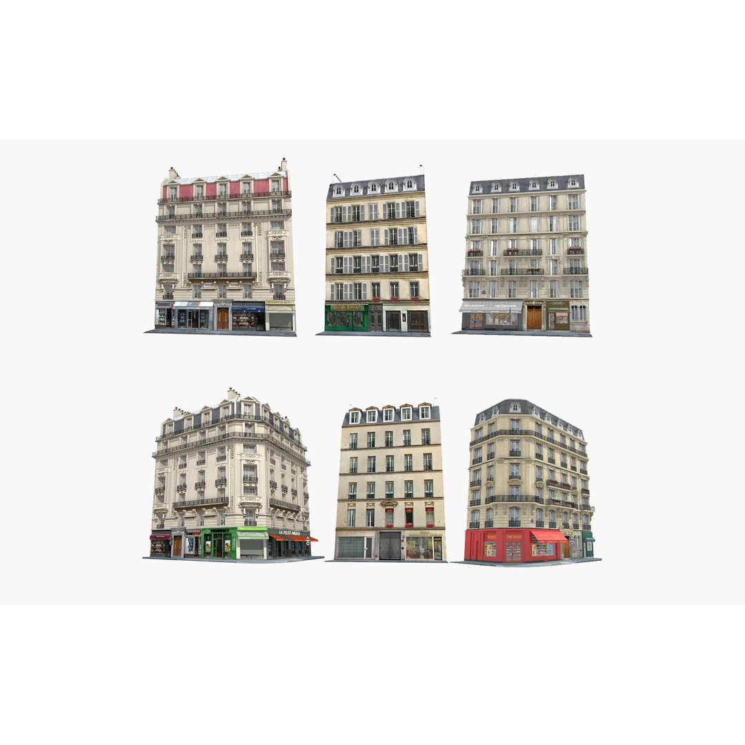 Paris House Collection 3D Model – Low Poly Photorealistic City Set, FBX - View 3