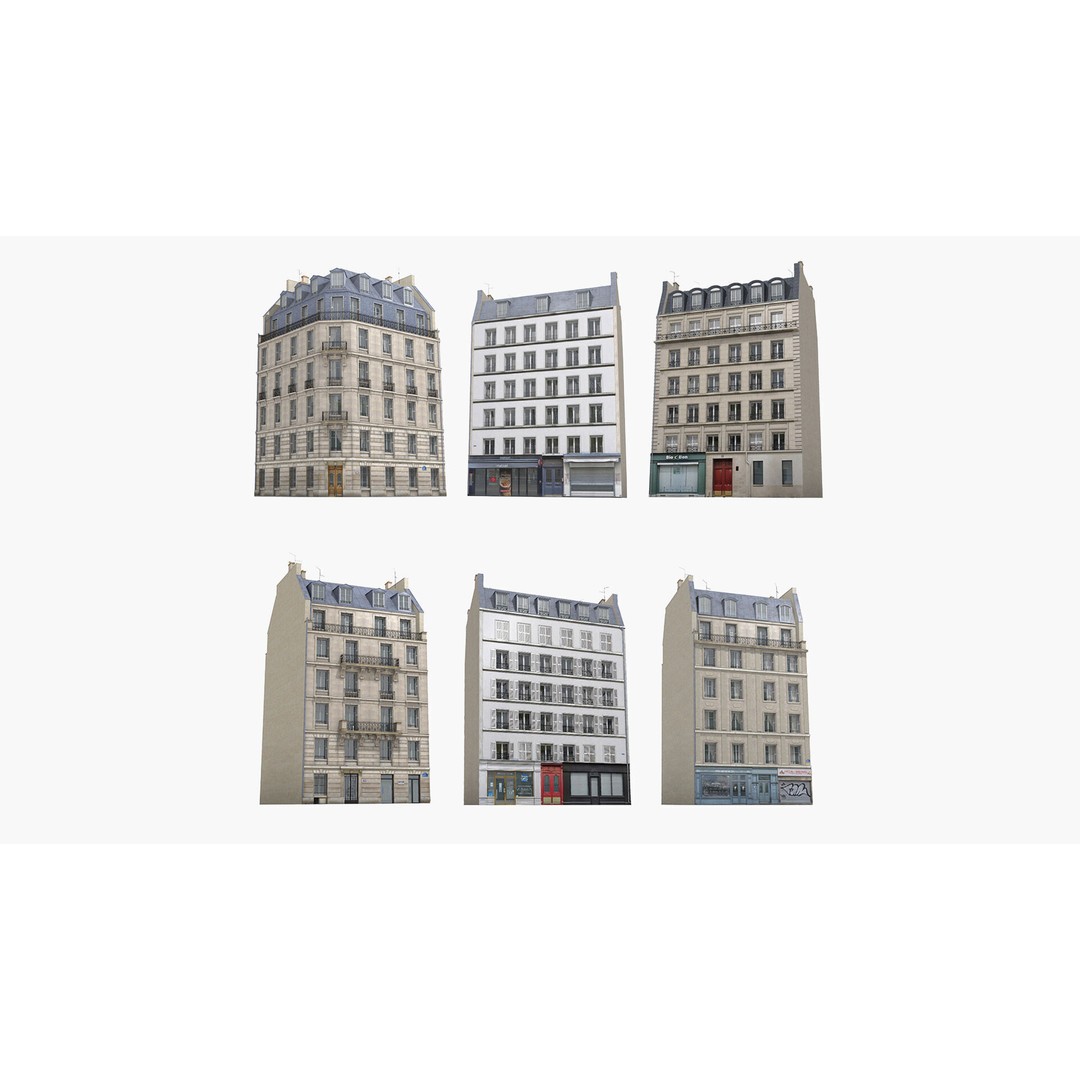 Paris House Collection 3D Model – Low Poly Photorealistic City Set, FBX - View 4