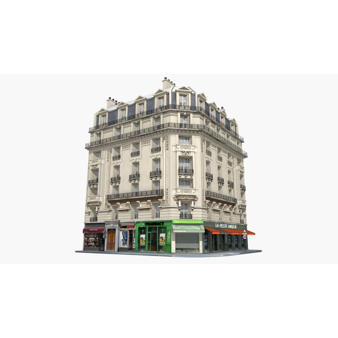 Paris House Collection 3D Model – Low Poly Photorealistic City Set, FBX - View 5