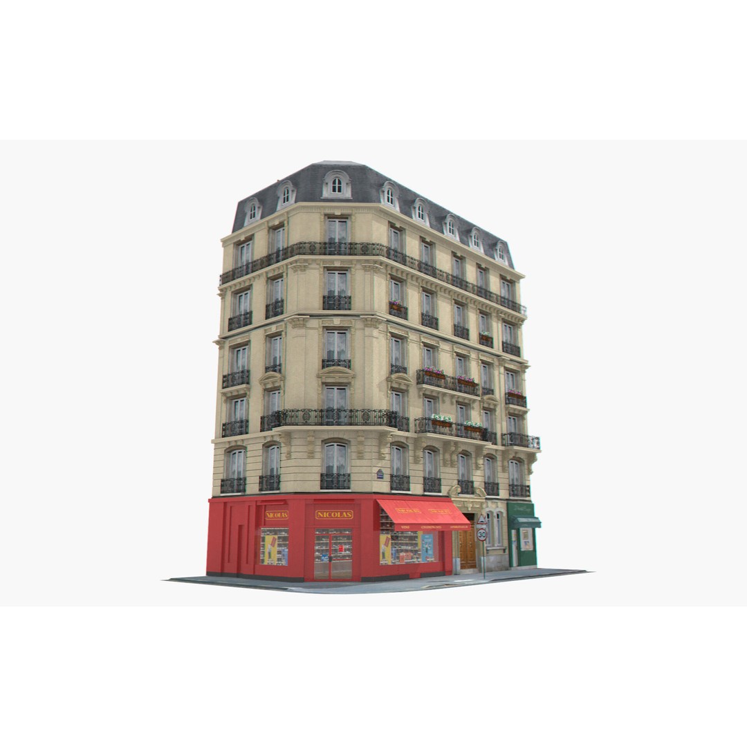 Paris House Collection 3D Model – Low Poly Photorealistic City Set, FBX - View 6