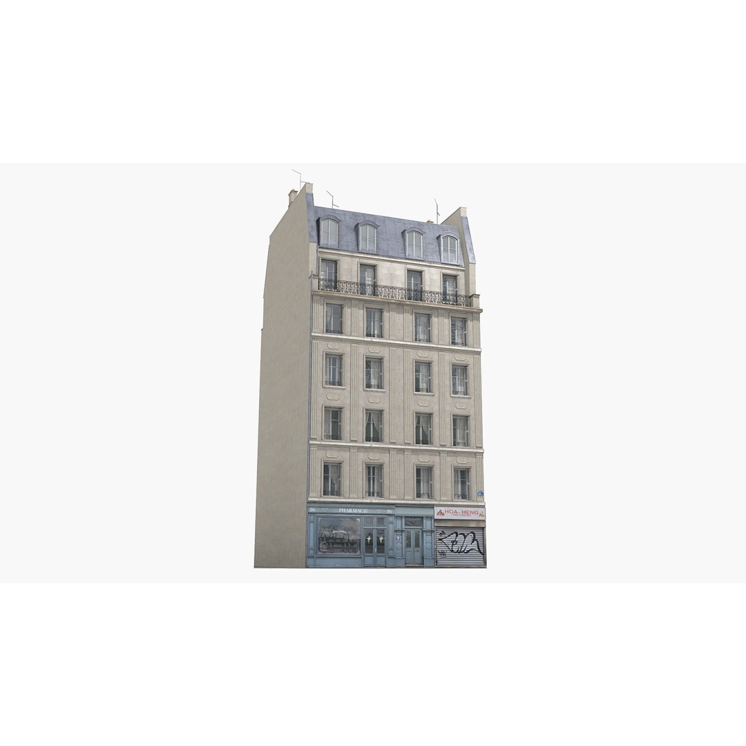 Paris House Collection 3D Model – Low Poly Photorealistic City Set, FBX - View 7