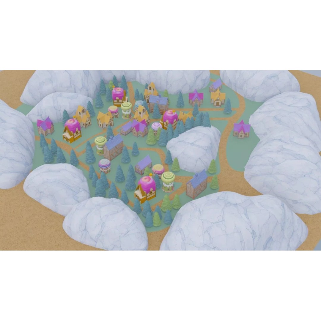 Whimsical Village Scene 3D Model – PBR Environment for Blender