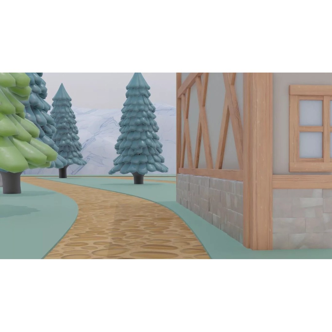 Whimsical Village Scene 3D Model – PBR Environment for Blender - View 4