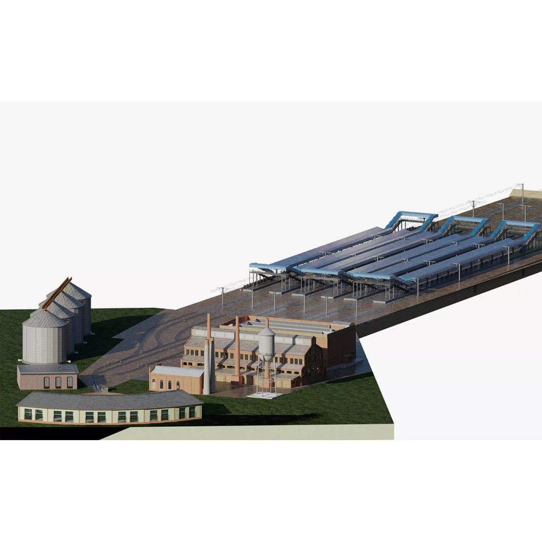 Fictional Train Depot 3D Model – Detailed Train Station Asset, FBX - View 2