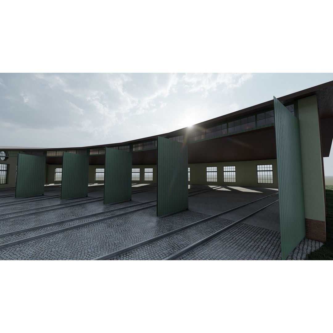 Fictional Train Depot 3D Model – Detailed Train Station Asset, FBX - View 22
