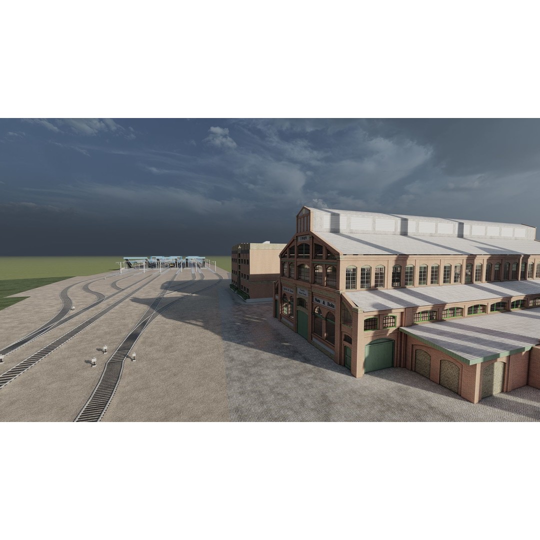 Fictional Train Depot 3D Model – Detailed Train Station Asset, FBX - View 25
