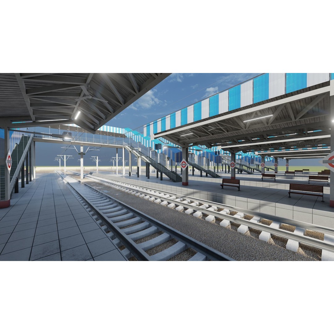 Fictional Train Depot 3D Model – Detailed Train Station Asset, FBX - View 4