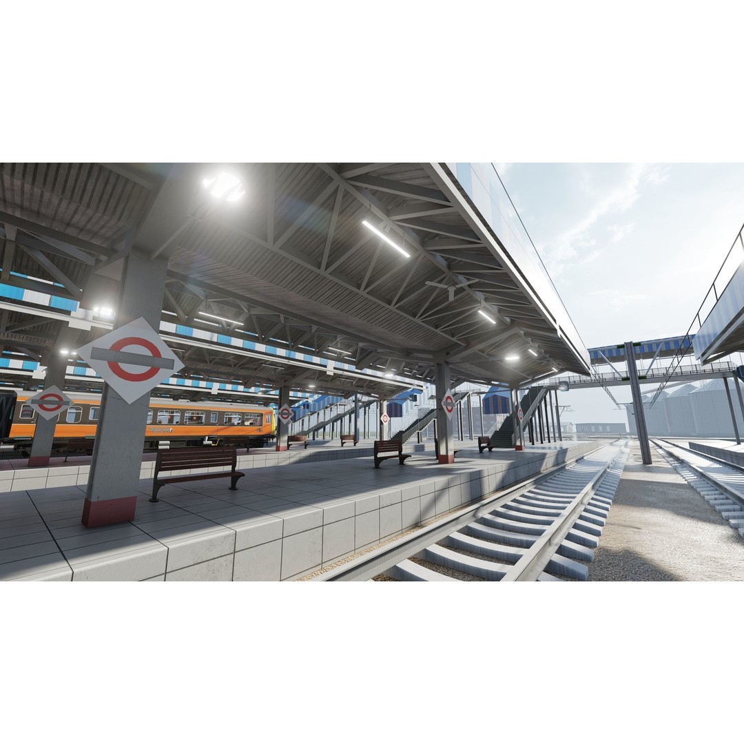 Fictional Train Depot 3D Model – Detailed Train Station Asset, FBX - View 8
