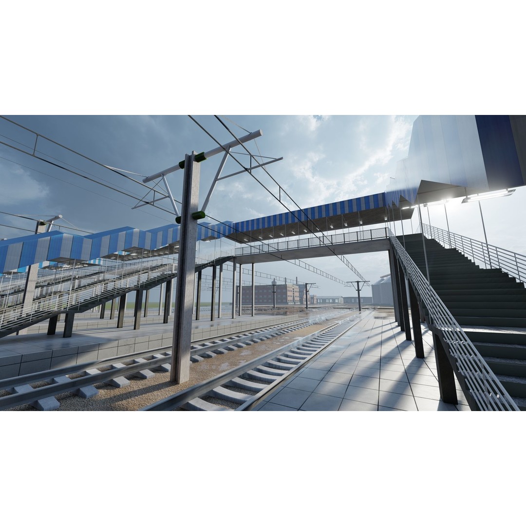 Fictional Train Depot 3D Model – Detailed Train Station Asset, FBX - View 9