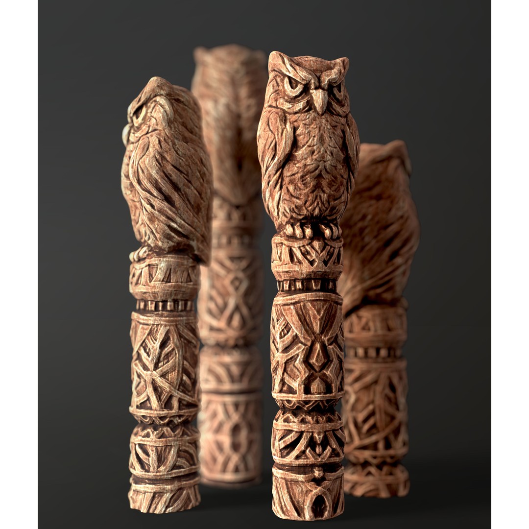 Wooden Owl Totem 3D Model – Low Poly Game Asset, FBX
