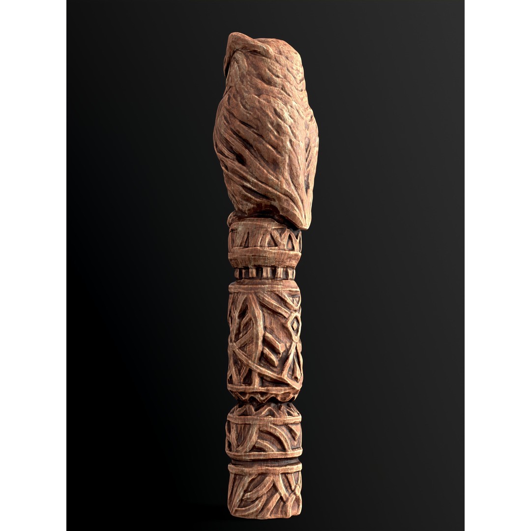 Wooden Owl Totem 3D Model – Low Poly Game Asset, FBX - View 10