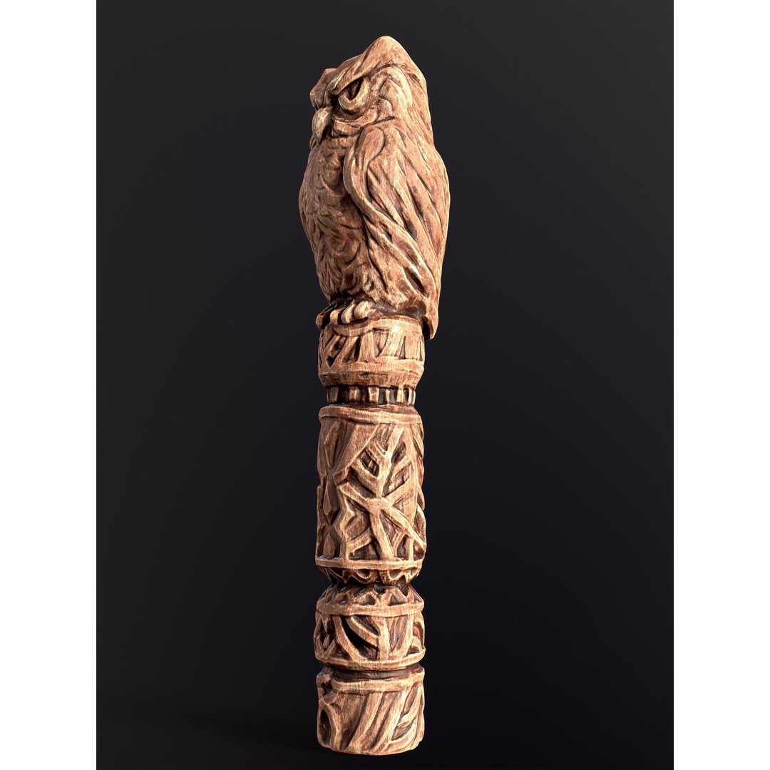 Wooden Owl Totem 3D Model – Low Poly Game Asset, FBX - View 11