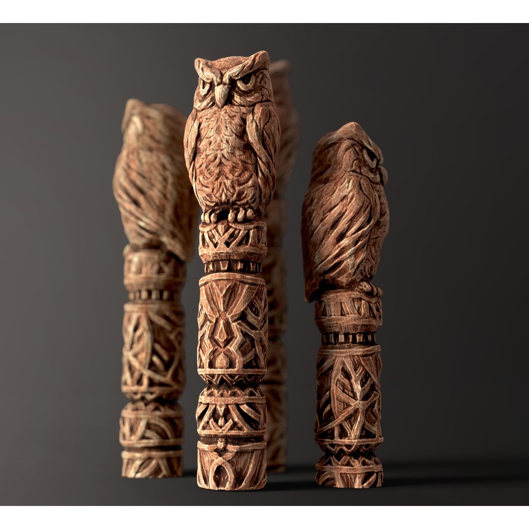 Wooden Owl Totem 3D Model – Low Poly Game Asset, FBX - View 12