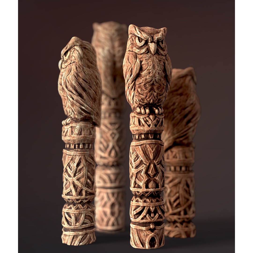 Wooden Owl Totem 3D Model – Low Poly Game Asset, FBX - View 13