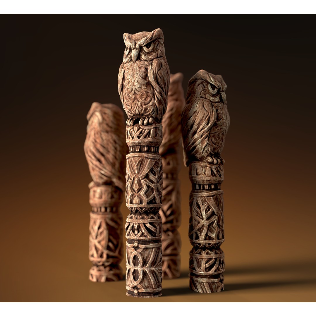 Wooden Owl Totem 3D Model – Low Poly Game Asset, FBX - View 14