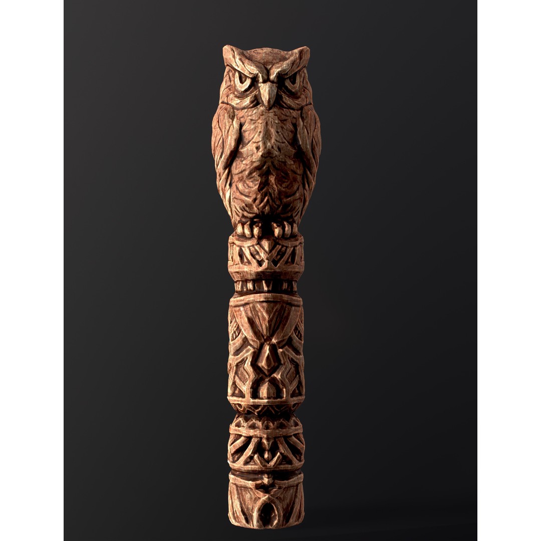 Wooden Owl Totem 3D Model – Low Poly Game Asset, FBX - View 19