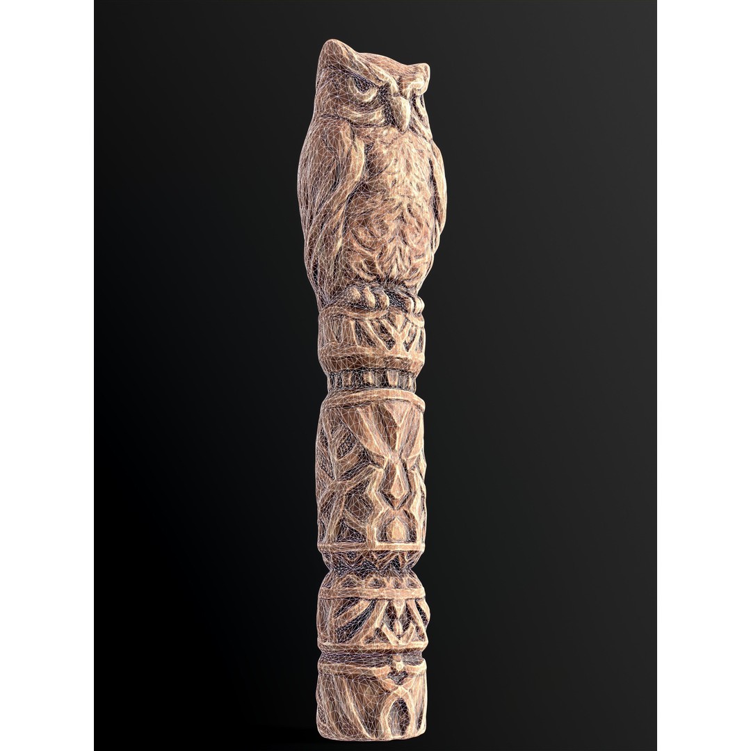 Wooden Owl Totem 3D Model – Low Poly Game Asset, FBX - View 25