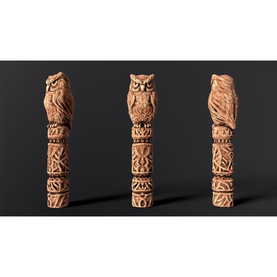 Wooden Owl Totem 3D Model – Low Poly Game Asset, FBX - View 28
