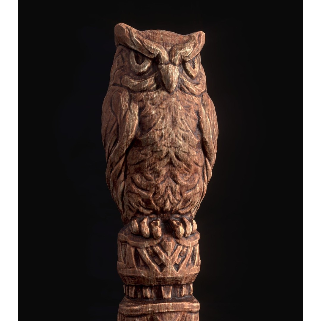 Wooden Owl Totem 3D Model – Low Poly Game Asset, FBX - View 3