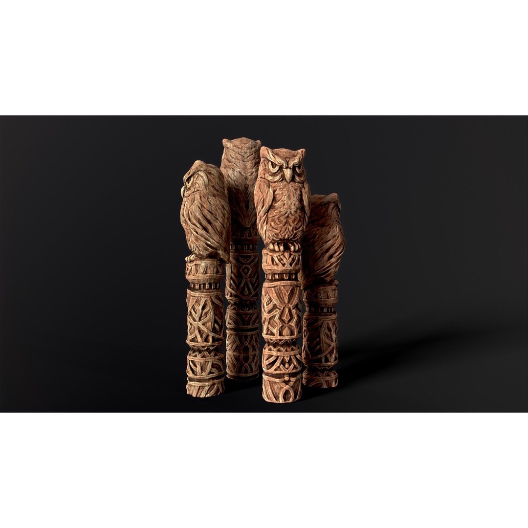 Wooden Owl Totem 3D Model – Low Poly Game Asset, FBX - View 31