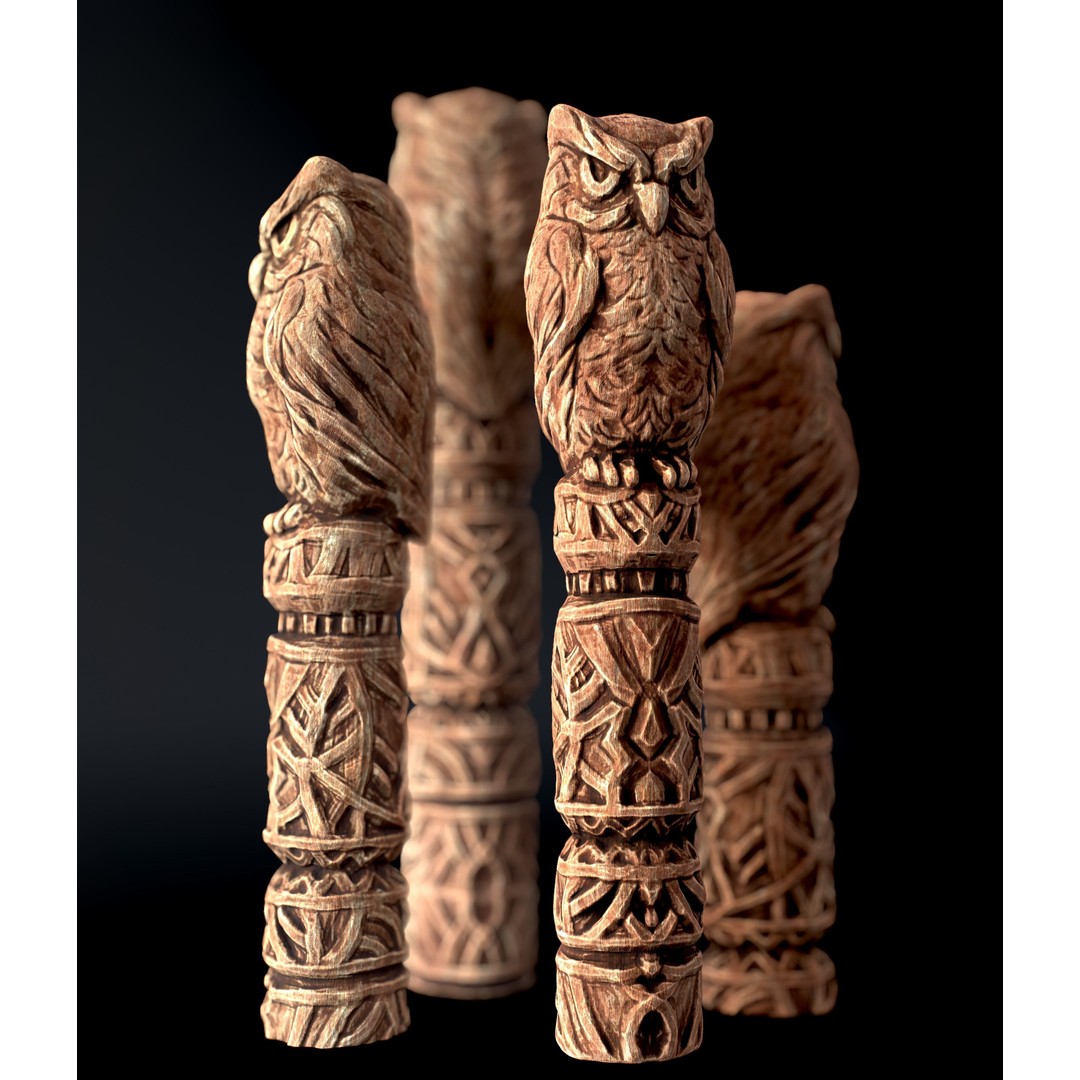 Wooden Owl Totem 3D Model – Low Poly Game Asset, FBX - View 33