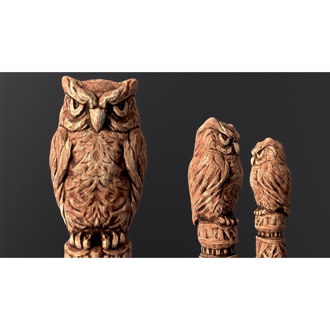 Wooden Owl Totem 3D Model – Low Poly Game Asset, FBX - View 34