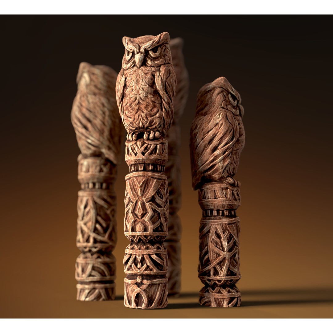 Wooden Owl Totem 3D Model – Low Poly Game Asset, FBX - View 4