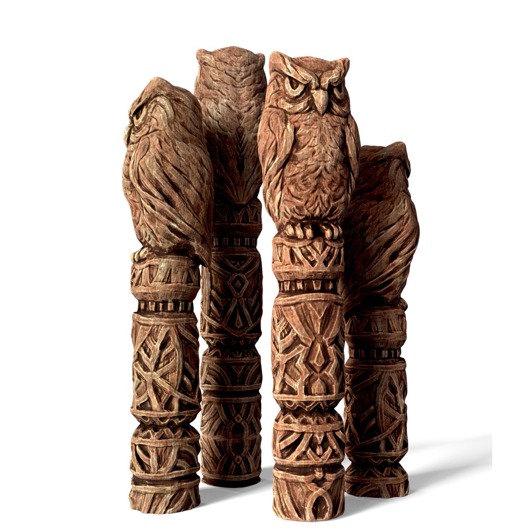 Wooden Owl Totem 3D Model – Low Poly Game Asset, FBX - View 5