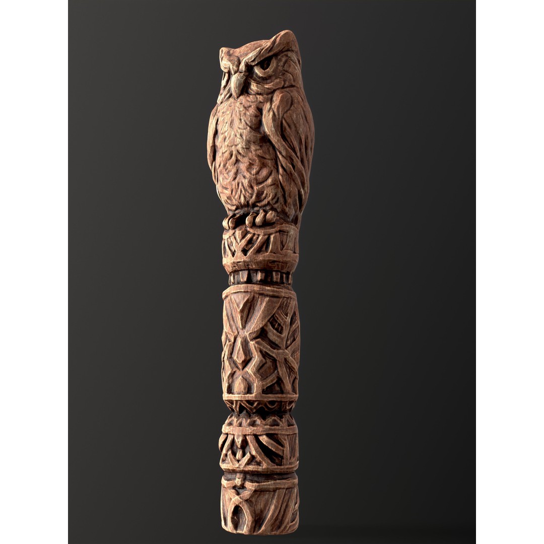 Wooden Owl Totem 3D Model – Low Poly Game Asset, FBX - View 6