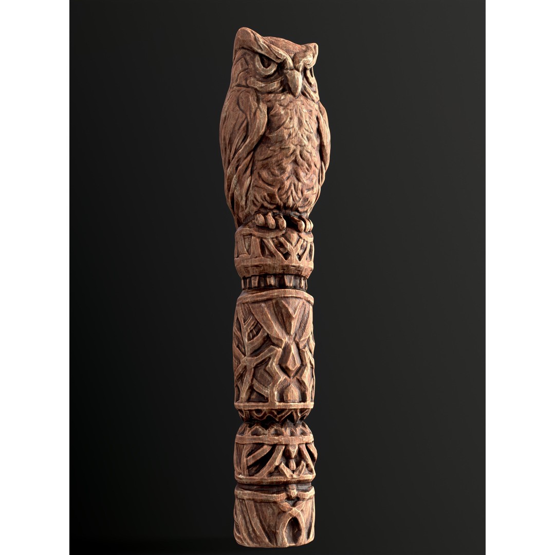 Wooden Owl Totem 3D Model – Low Poly Game Asset, FBX - View 7