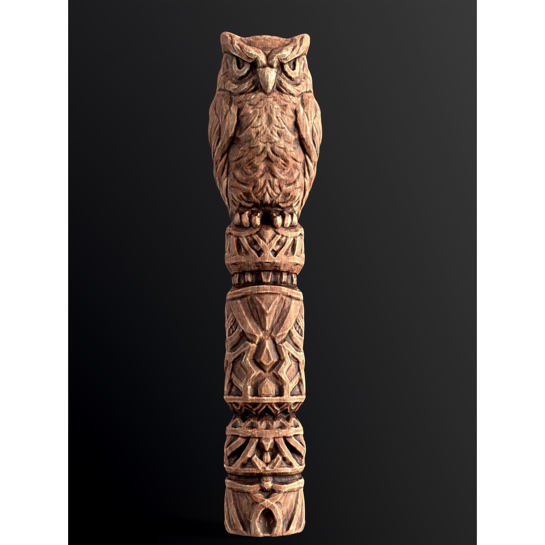Wooden Owl Totem 3D Model – Low Poly Game Asset, FBX - View 8