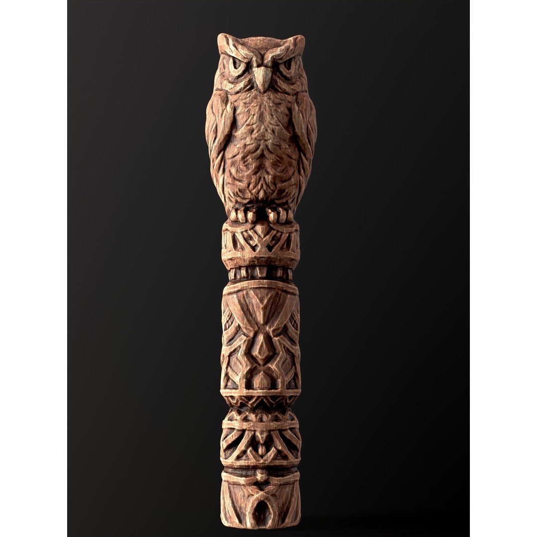 Wooden Owl Totem 3D Model – Low Poly Game Asset, FBX - View 9