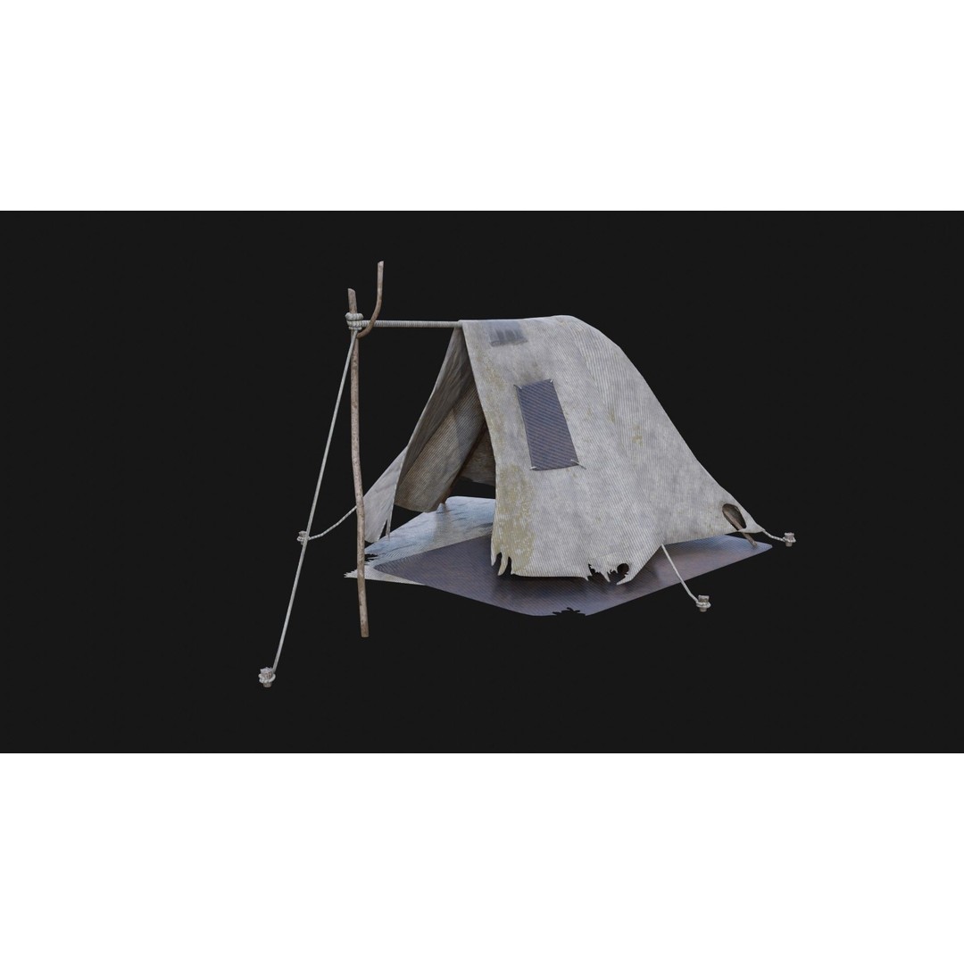 Post-Apocalyptic Tent Shelter 3D Model – Low Poly Game Asset, FBX & OBJ - View 3