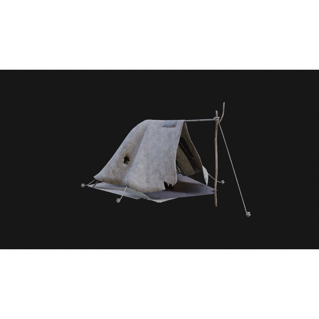 Post-Apocalyptic Tent Shelter 3D Model – Low Poly Game Asset, FBX & OBJ - View 4