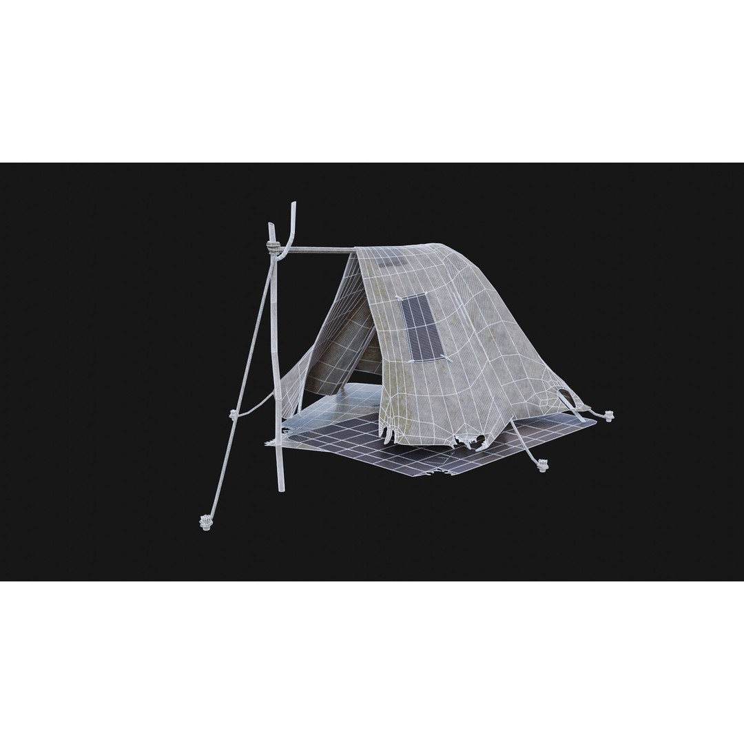 Post-Apocalyptic Tent Shelter 3D Model – Low Poly Game Asset, FBX & OBJ - View 6
