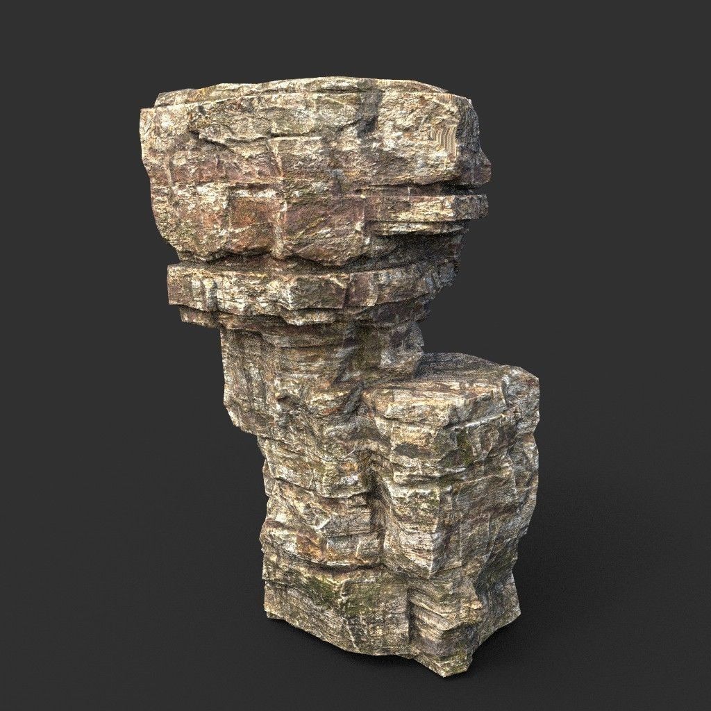 Layered Cliff Rock 3D Model – Low Poly PBR Landscape Asset, FBX/OBJ - View 17