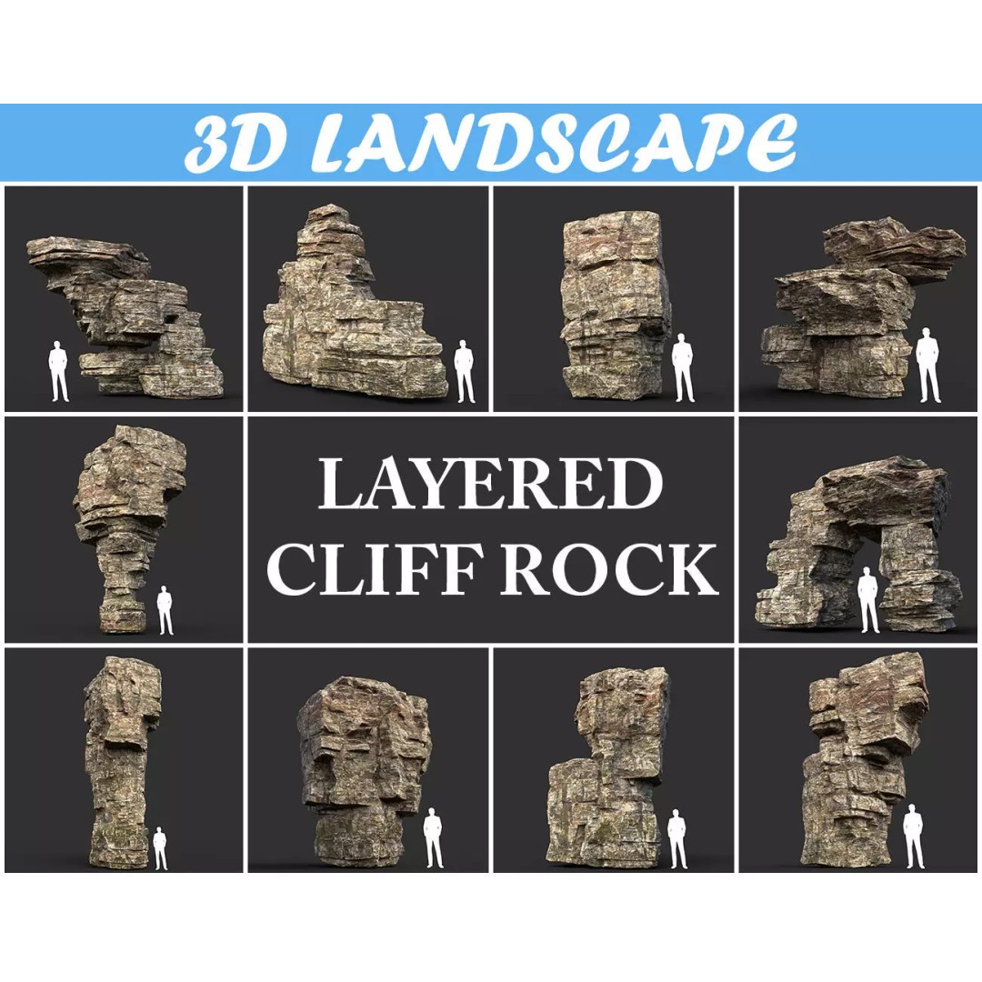 Layered Cliff Rock 3D Model – Low Poly PBR Landscape Asset, FBX/OBJ - View 2