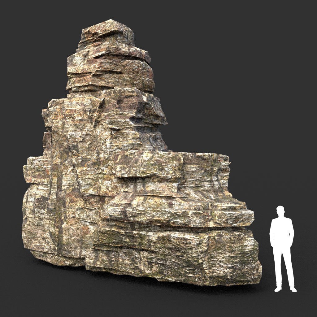 Layered Cliff Rock 3D Model – Low Poly PBR Landscape Asset, FBX/OBJ - View 27