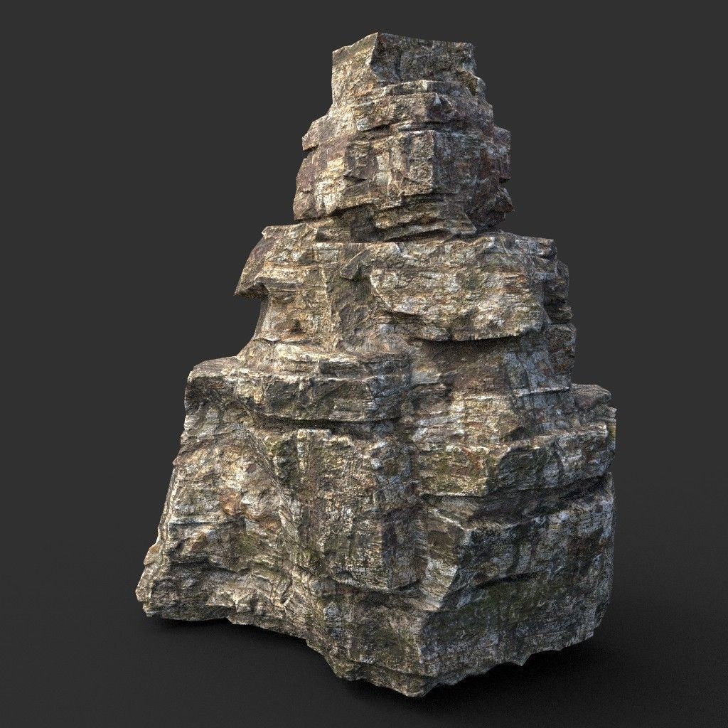 Layered Cliff Rock 3D Model – Low Poly PBR Landscape Asset, FBX/OBJ - View 28