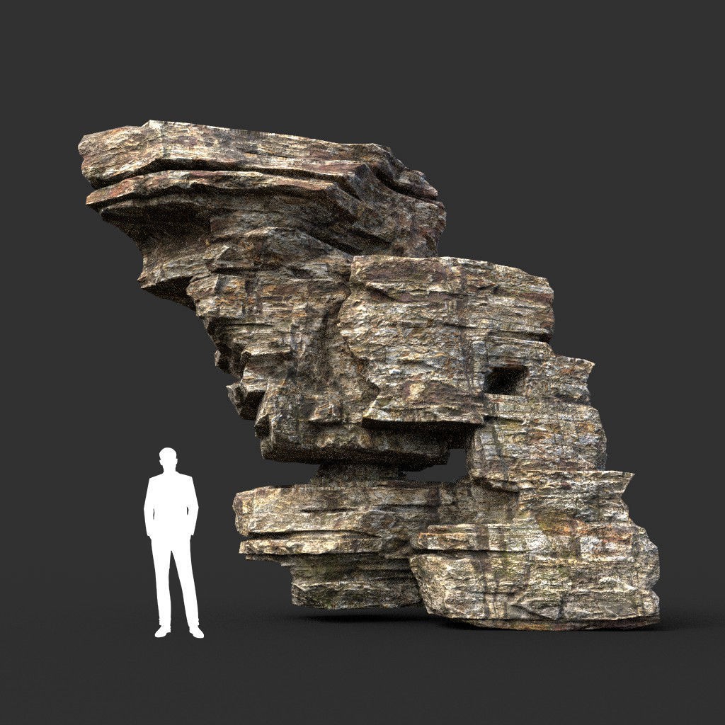 Layered Cliff Rock 3D Model – Low Poly PBR Landscape Asset, FBX/OBJ - View 31