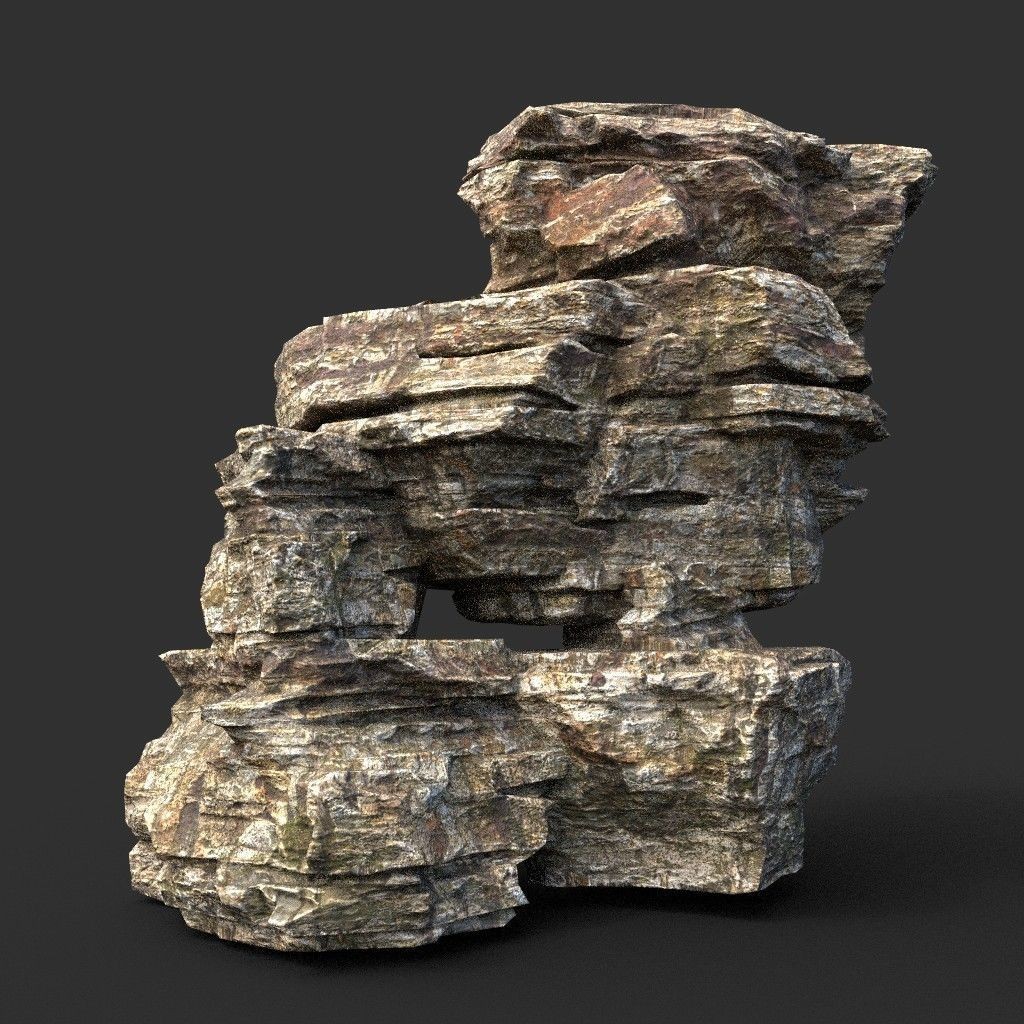 Layered Cliff Rock 3D Model – Low Poly PBR Landscape Asset, FBX/OBJ - View 32