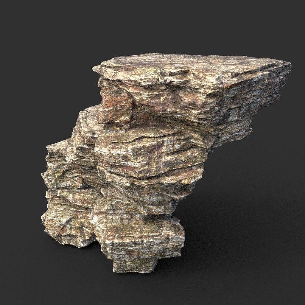 Layered Cliff Rock 3D Model – Low Poly PBR Landscape Asset, FBX/OBJ - View 33