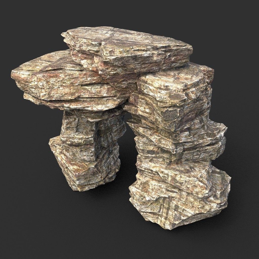 Layered Cliff Rock 3D Model – Low Poly PBR Landscape Asset, FBX/OBJ - View 37