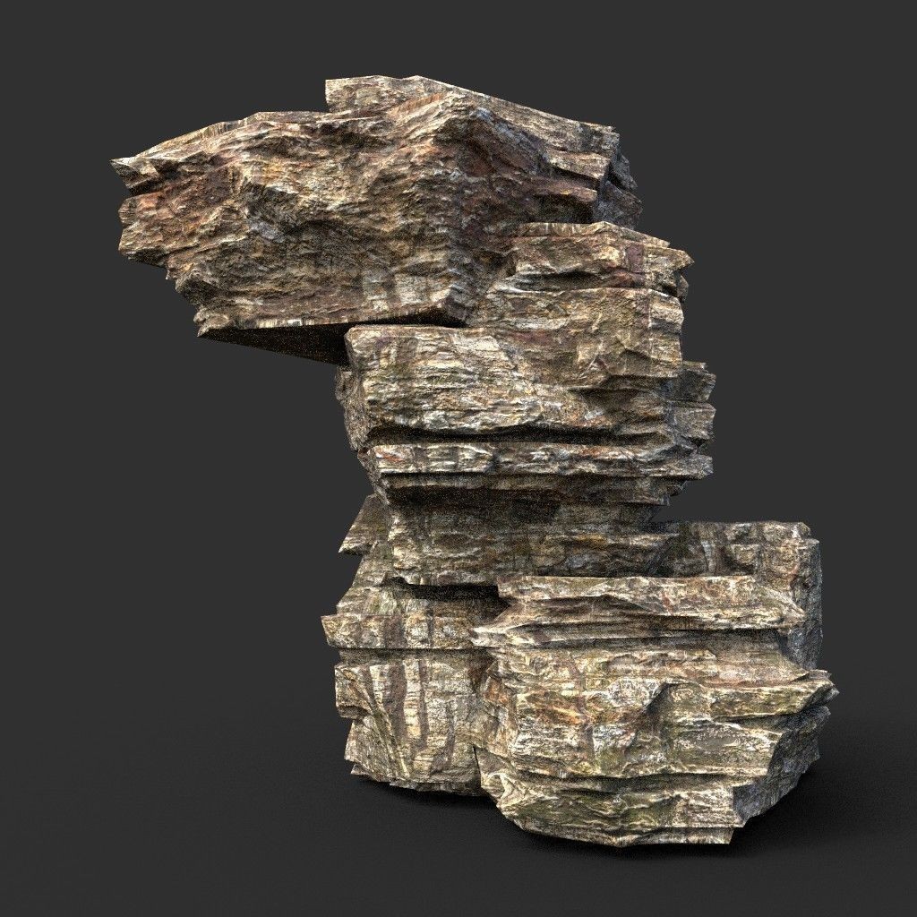 Layered Cliff Rock 3D Model – Low Poly PBR Landscape Asset, FBX/OBJ - View 40